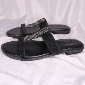 Naturalizer Black Suede Rhinestone Flat Slide Slip On Sandals Size 7.5